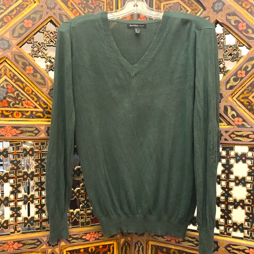 Mango olive green sweater with cute elbow detail